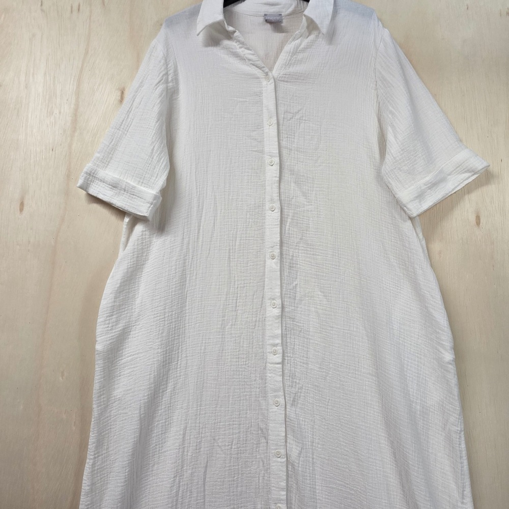 Chico's White Cotton Gauze Button Front Maxi Shirt Dress Womens Size 3 US 16/18 - Picture 13 of 15
